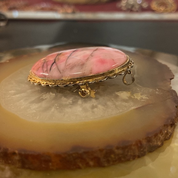 Vintage Rhodonite oval brooch sterling brooch 1.75" x 1.5" Guc - Picture 6 of 14